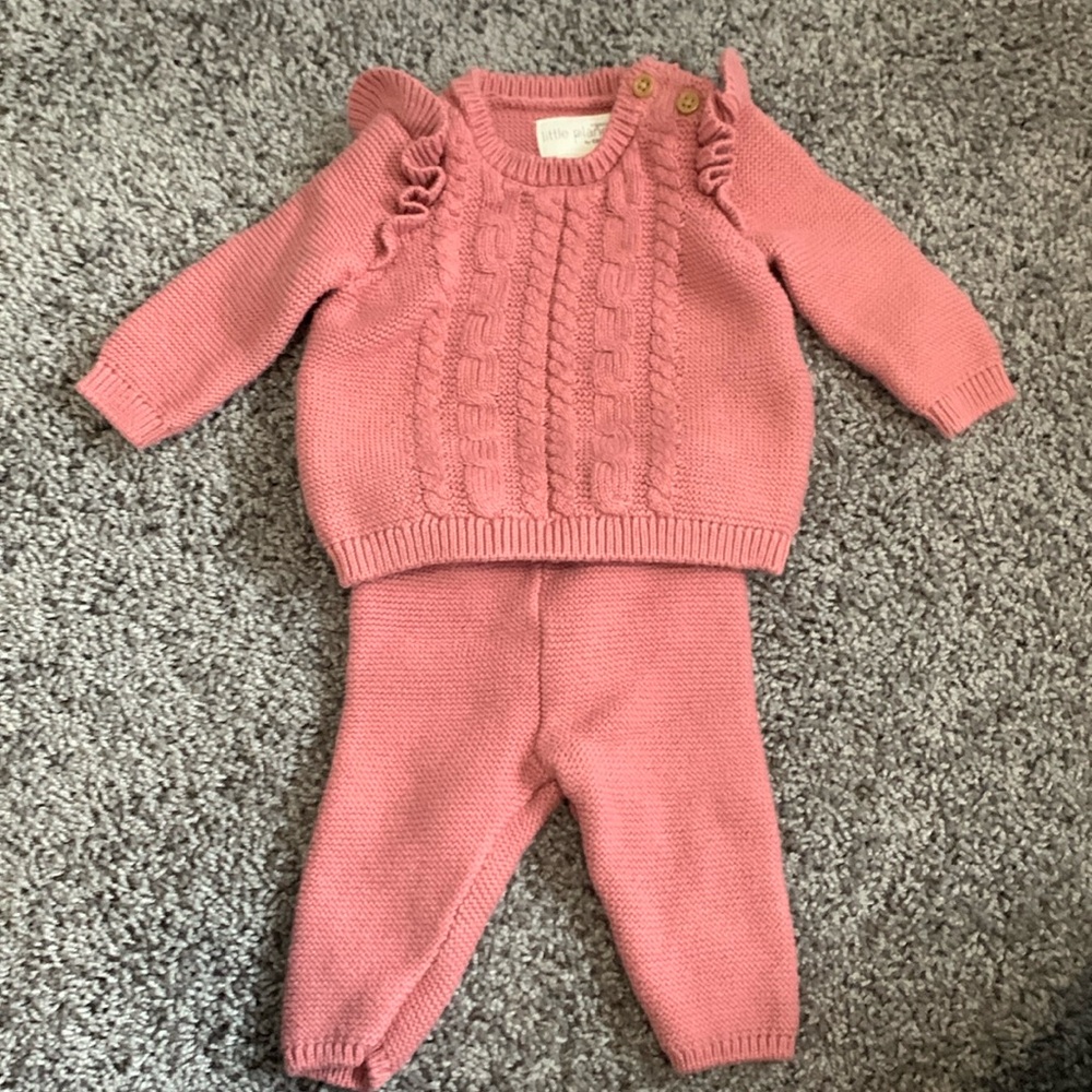 Little Planet Organic Pink Newborn 2 Piece Knit Outfit